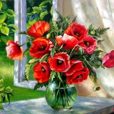 Схема вышивки «маки на окне»