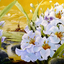 Схема вышивки «пейзаж с лилиями»