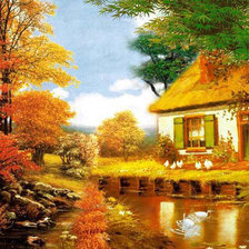 Схема вышивки «дом в лесу»