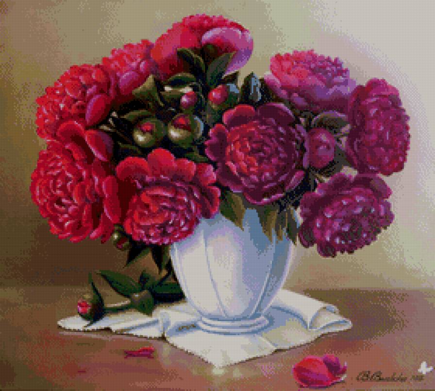 пионы, художник Валентина Валевская - букет - предпросмотр