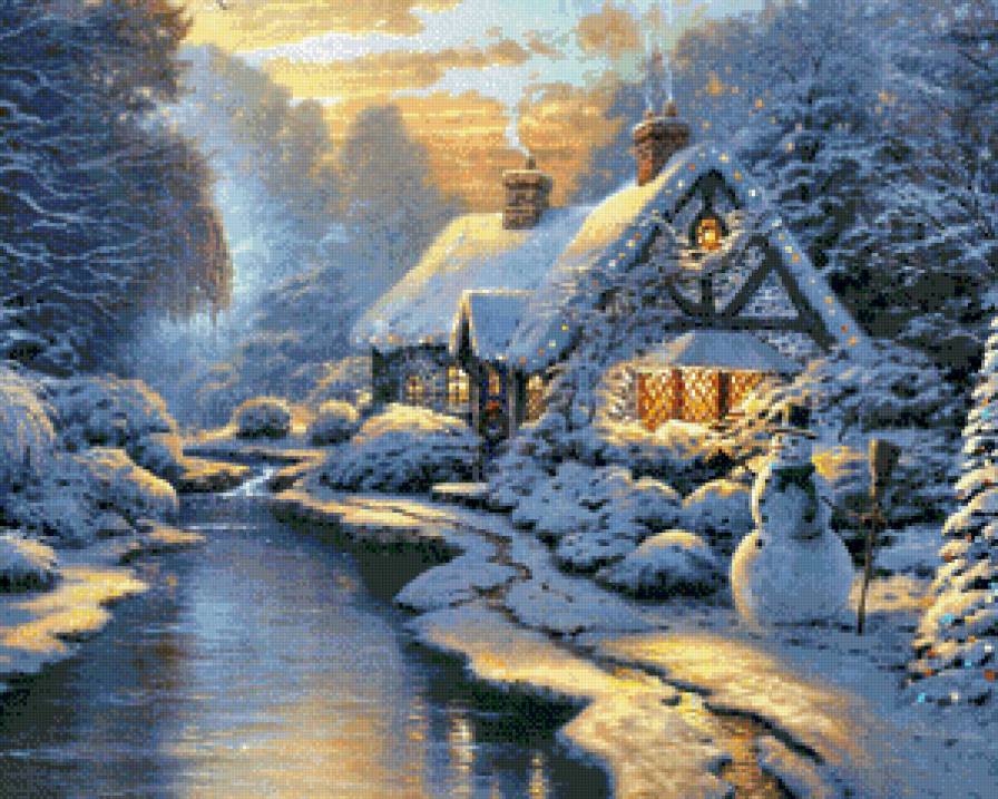 Зимний домик - домик, зима, река - предпросмотр