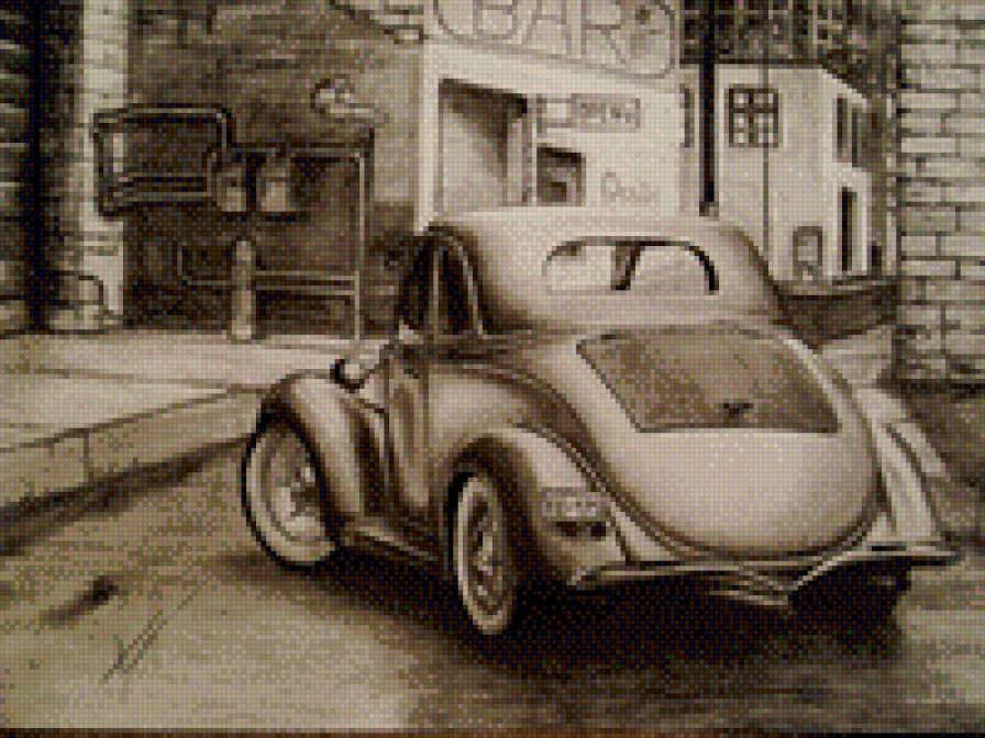 Винтаж - автомобиль, рисунок - предпросмотр
