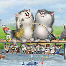 Схема вышивки «gatitos pescando»