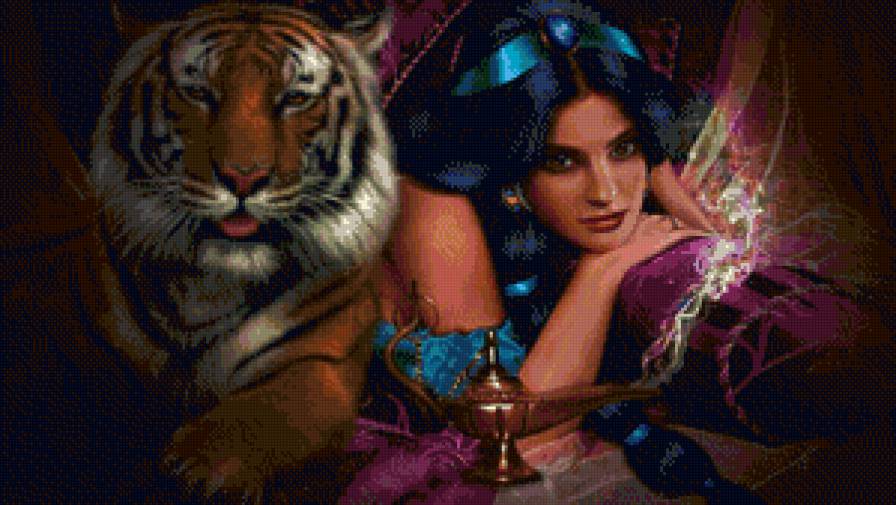 Жасмин и тигр - человек, жасмин, тигр, животное - предпросмотр