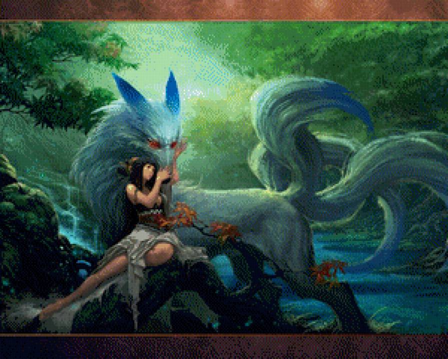 Девушка и Кицунэ - кицунэ, девушка - предпросмотр