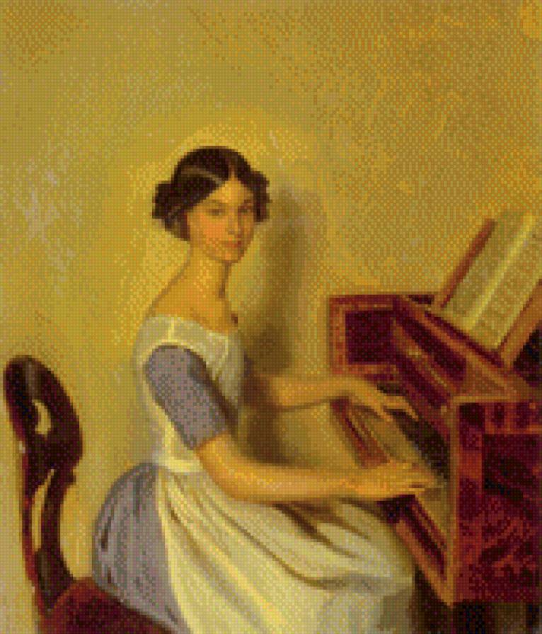 Федотов  Портрет Надежды Жданович за фортепиано - фортепиано, музыка - предпросмотр