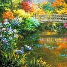 Схема вышивки «картины художников - лебеди в пруду»