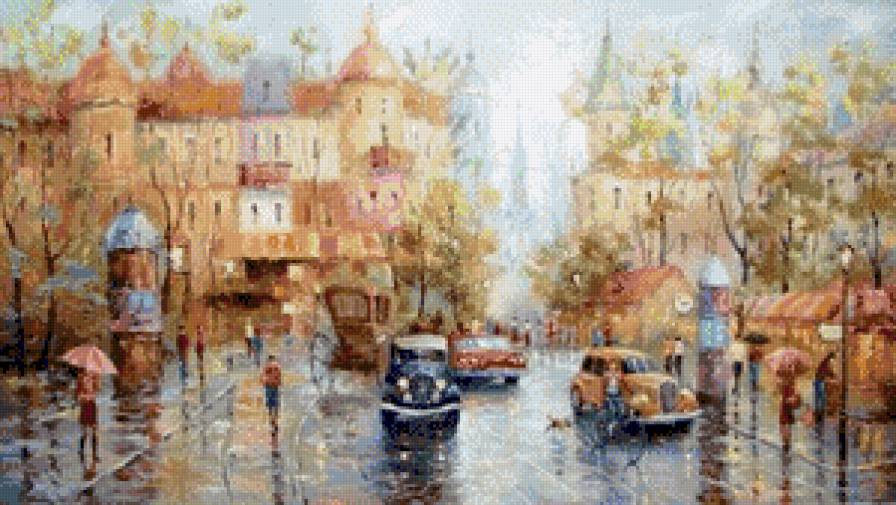 город - транспорт, дождь, улица, люди, город - предпросмотр