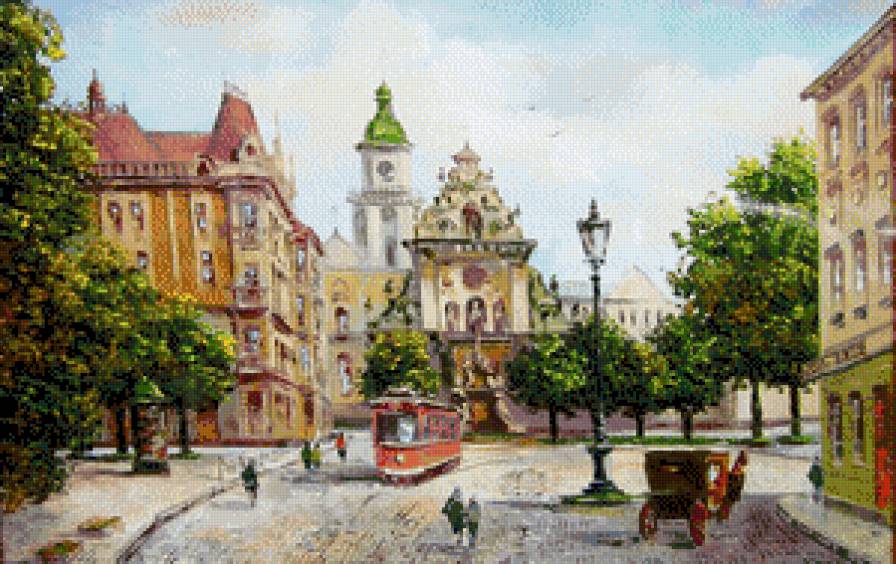 город - городской пейзаж, трамвай, город, вечер, улица - предпросмотр