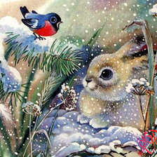 Схема вышивки «кролик и снегирь»