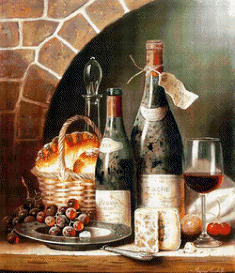 натюрморт - натюрморт, фрукты, вино - предпросмотр