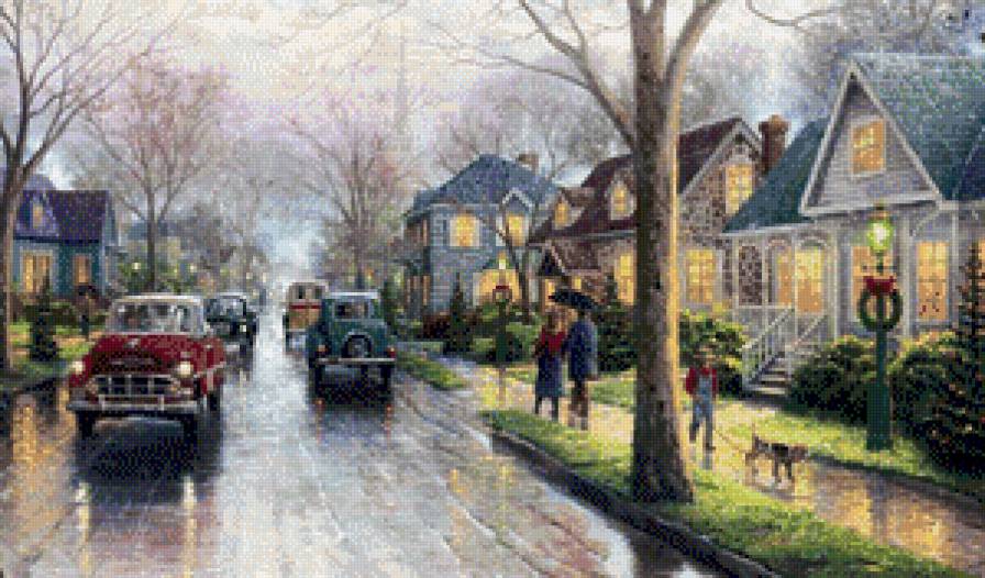 Городской пейзаж - картина, улица, город, живопись, люди, городской пейзаж - предпросмотр