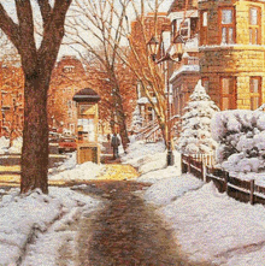 город - картина, улица, городской пейзаж, вечер, живопись, город, люди - предпросмотр