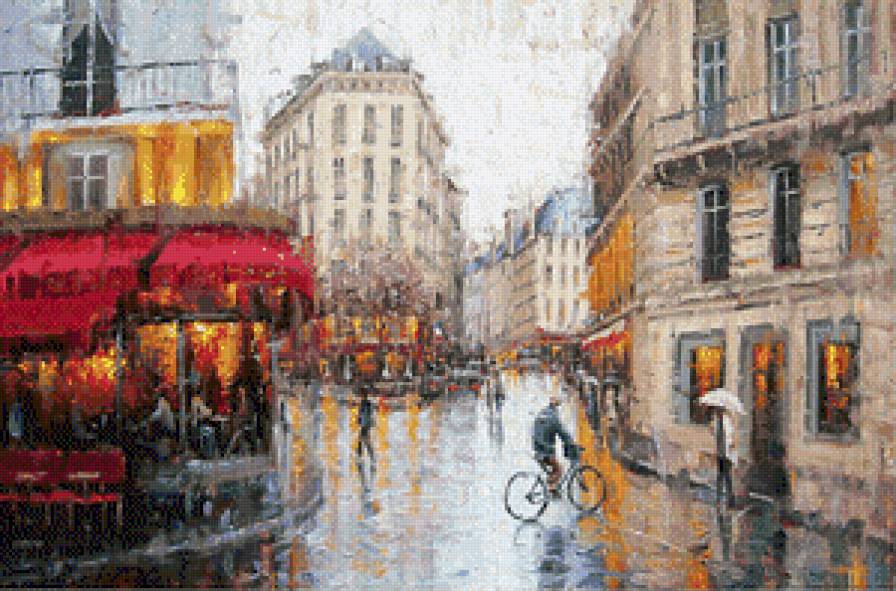 Город - живопись, картина, город, городской пейзаж, люди, улица - предпросмотр