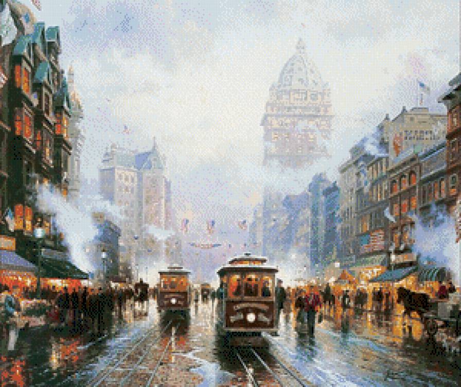 город - живопись, город, городской пейзаж, картина, улица, люди - предпросмотр