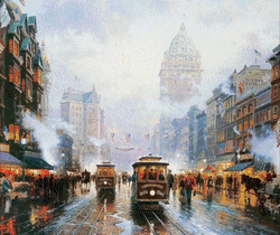 город - картина, люди, улица, город, городской пейзаж, живопись - предпросмотр