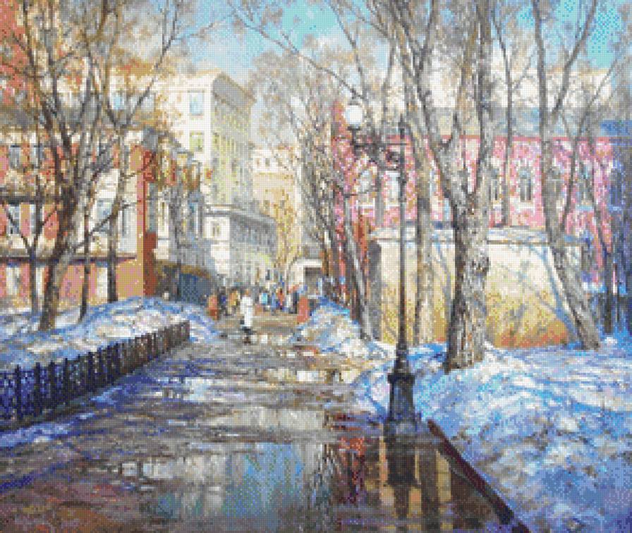 город - улица, городской пейзаж, живопись, город, люди, картина - предпросмотр