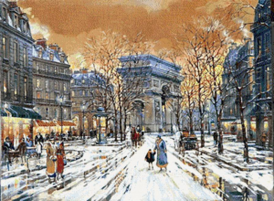 город - улица, живопись, город, городской пейзаж, люди, картина - предпросмотр