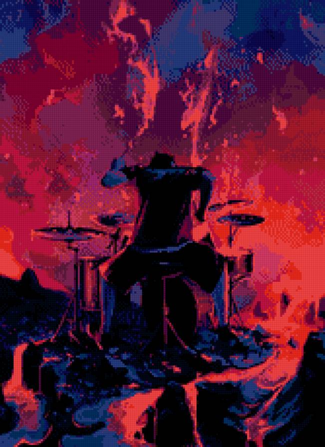 Жар музыки - музыкант, барабанщик, рок, ударник, музыка, в огне, барабаны - предпросмотр