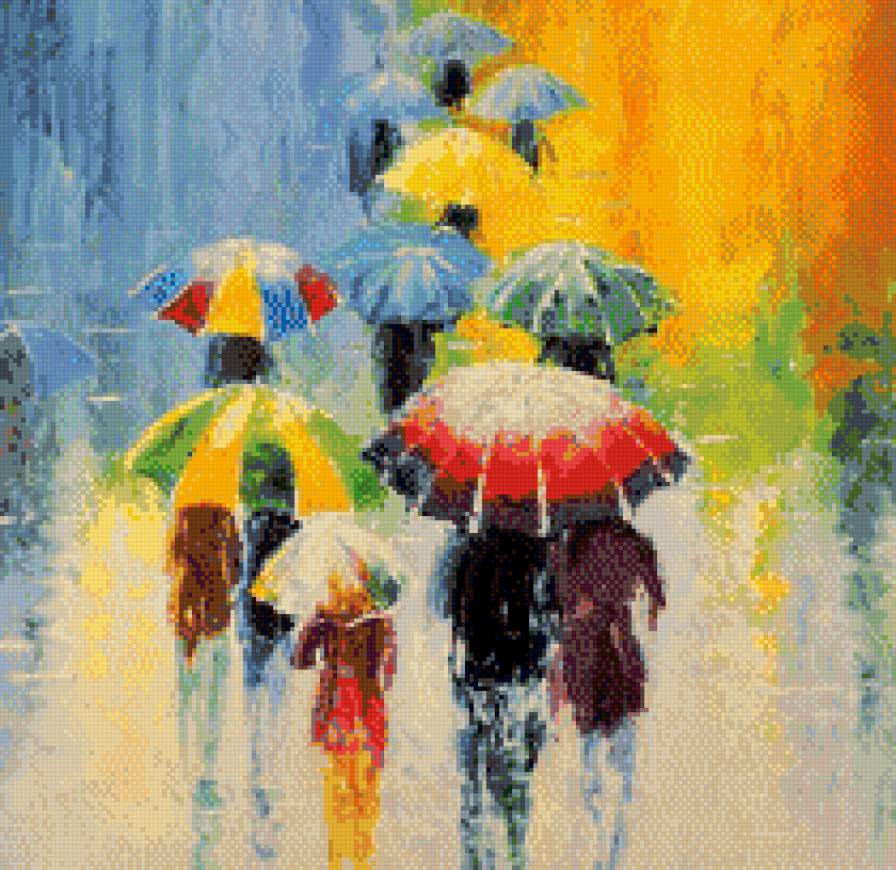 под дождем - люди, картина, искусство, живопись - предпросмотр