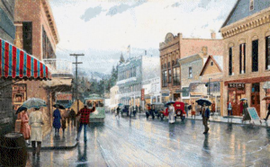 город - городской пейзаж, люди, живопись, улица, картина, город - предпросмотр