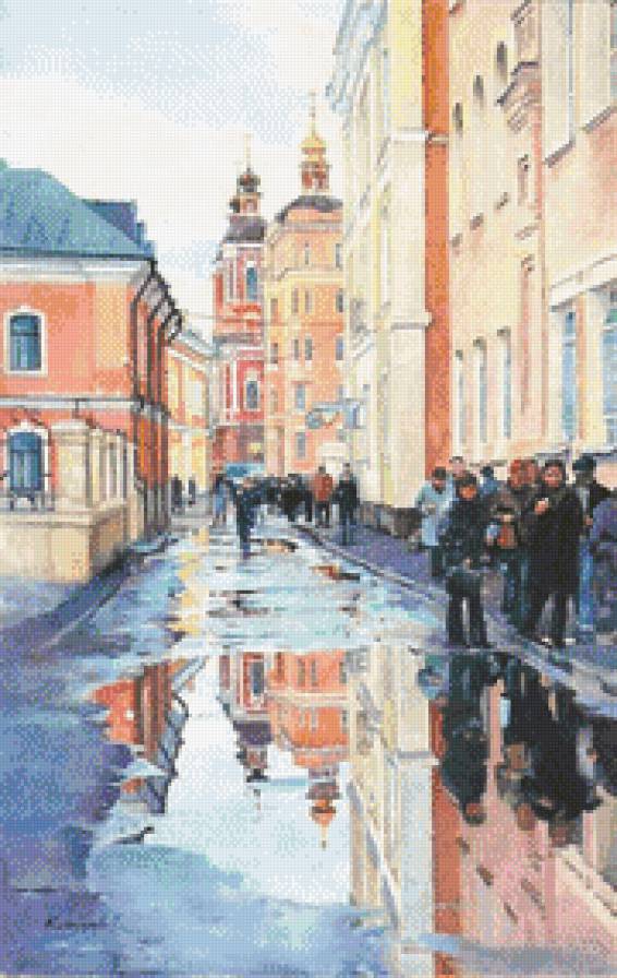 город - улица, живопись, город, городской пейзаж, картина, люди - предпросмотр