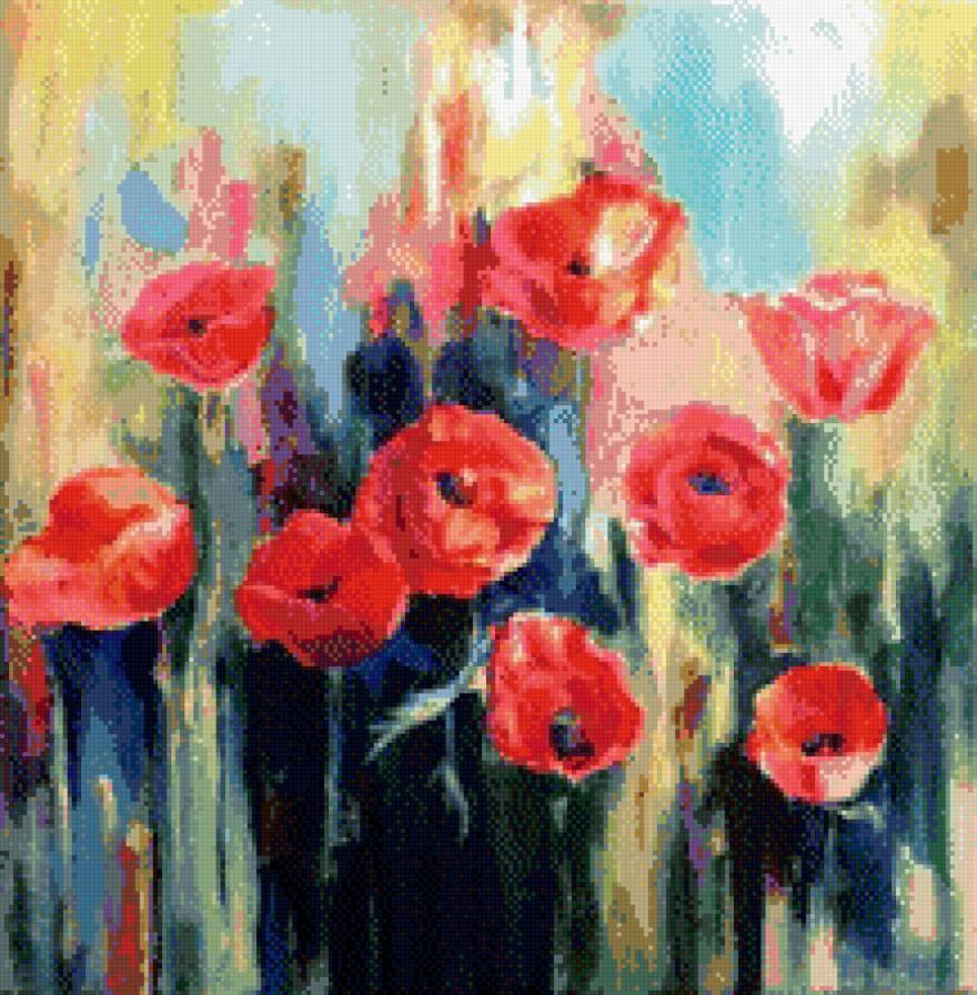 Радость маков - искусство, цветы, подушка, живопись, картина - предпросмотр