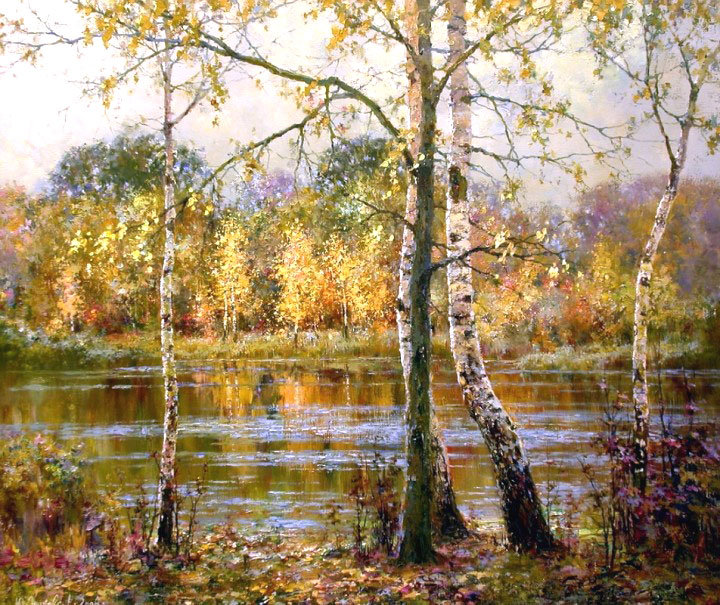 Природа - вода, солнечный день, лес, пейзаж, деревья, красота - оригинал