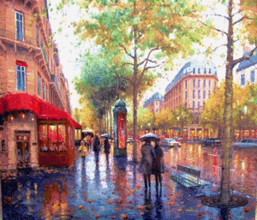 Осень в городе - улица, люди, картина, живопись, городской пейзаж, город - предпросмотр