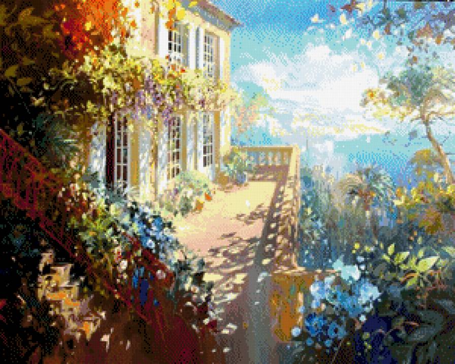 Солнечный денек - пейзаж, природа, дом, дворик - предпросмотр