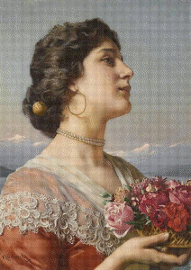 девушка с цветами - девушка, портрет, романтика - предпросмотр