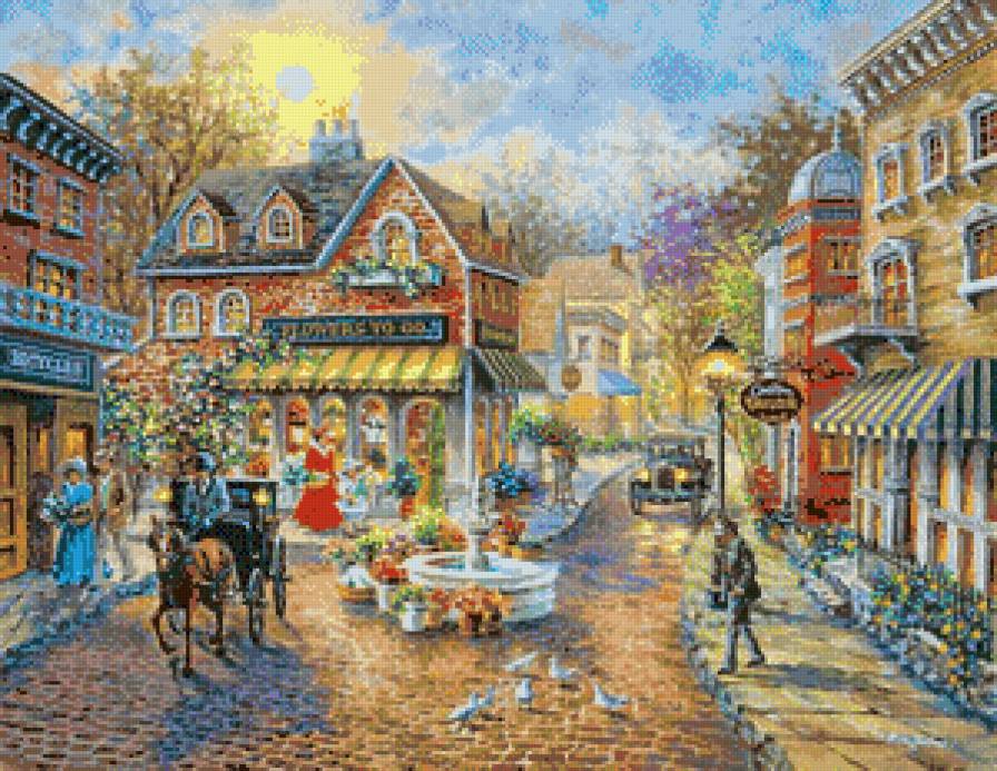 город - город, живопись, картина, люди, улица, городской пейзаж - предпросмотр