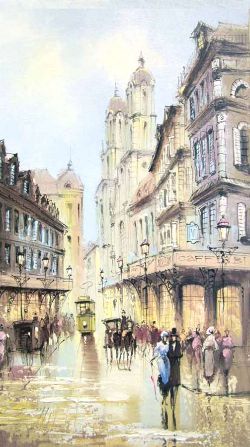 город - улица, люди, картина, город, живопись, городской пейзаж - оригинал