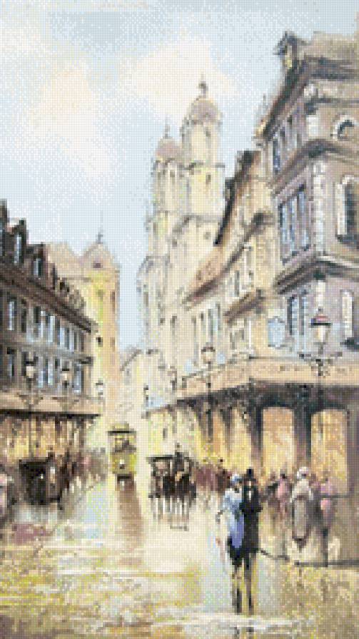 город - живопись, улица, картина, город, городской пейзаж, люди - предпросмотр