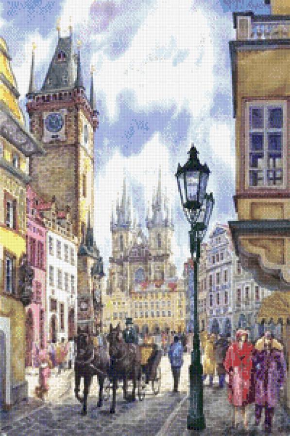 город - город, живопись, улица, городской пейзаж, люди, картина - предпросмотр