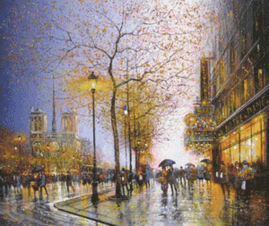 город - улица, город, живопись, городской пейзаж, картина, люди - предпросмотр