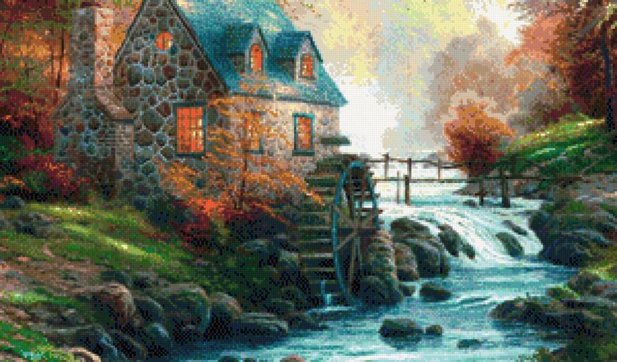 Деревенский пейзаж - улица, люди, городской пейзаж, картина, живопись, город - предпросмотр