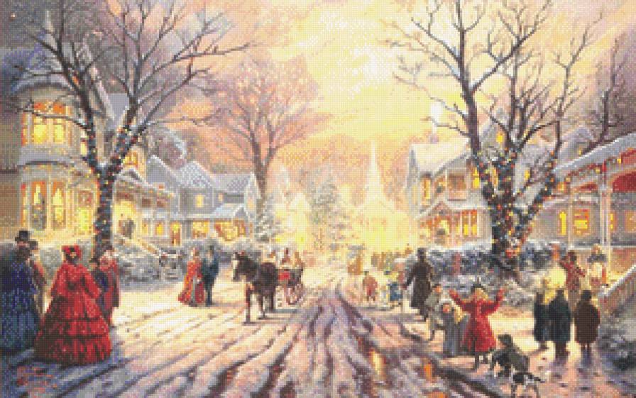 ПРАЗДНИК - люди, улица, город, живопись, картина, городской пейзаж - предпросмотр