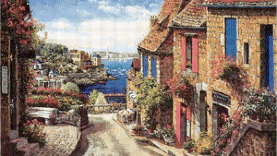 Набережная - живопись, город, улица, картина, городской пейзаж, люди - предпросмотр