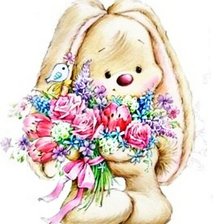 Схема вышивки «зайка с букетом»