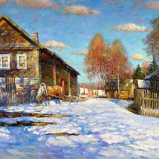 Схема вышивки «Март в деревне.»