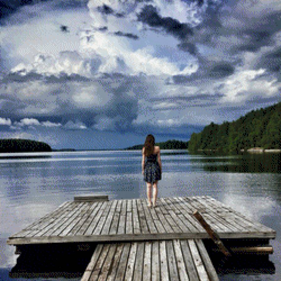 Мечта - озеро, карелия, природа, причал, вода, горизонт, мечта, девушка - предпросмотр