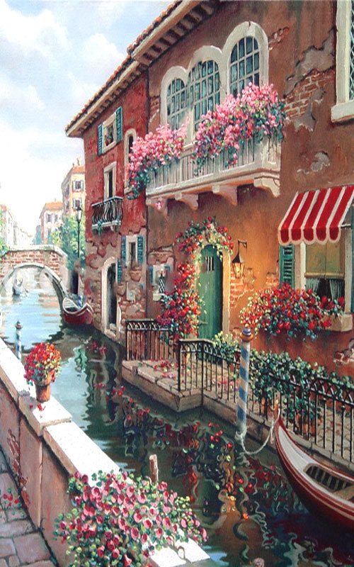 Венеция - город, картина, . лодка солнечный день, живоптсь, вода - оригинал