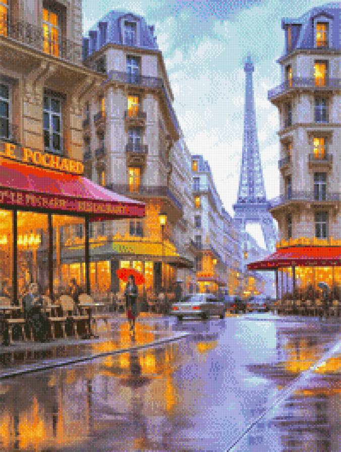 город - живопись, вечер, люди, город, городской пейзаж, картина, улица - предпросмотр