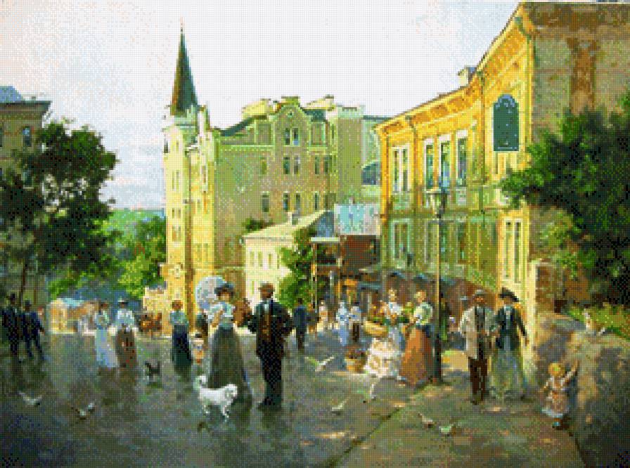 Старый город - картина, город, живопись, улица, городской пейзаж, люди - предпросмотр