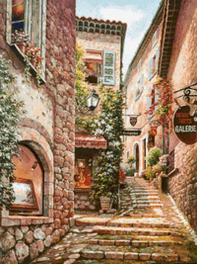 улочка - городской пейзаж, картина, город, люди, улица, живопись - предпросмотр