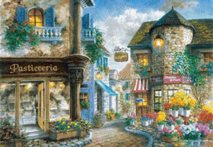 улочка - живопись, улица, люди, город, картина, городской пейзаж - предпросмотр