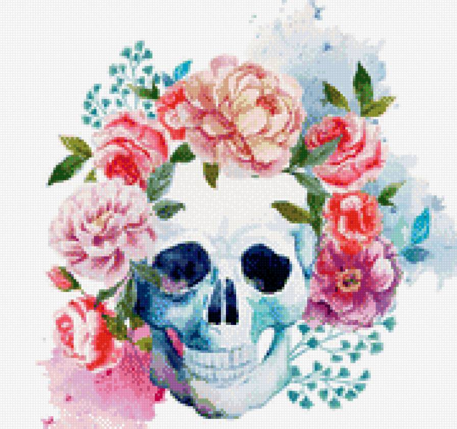 Череп - череп, пионы, розы - предпросмотр