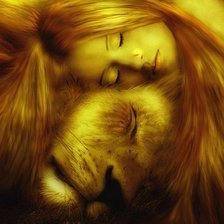 Схема вышивки «Девушка и лев»