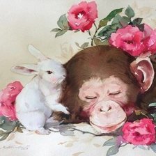 Схема вышивки «Кролик и обезьяна»